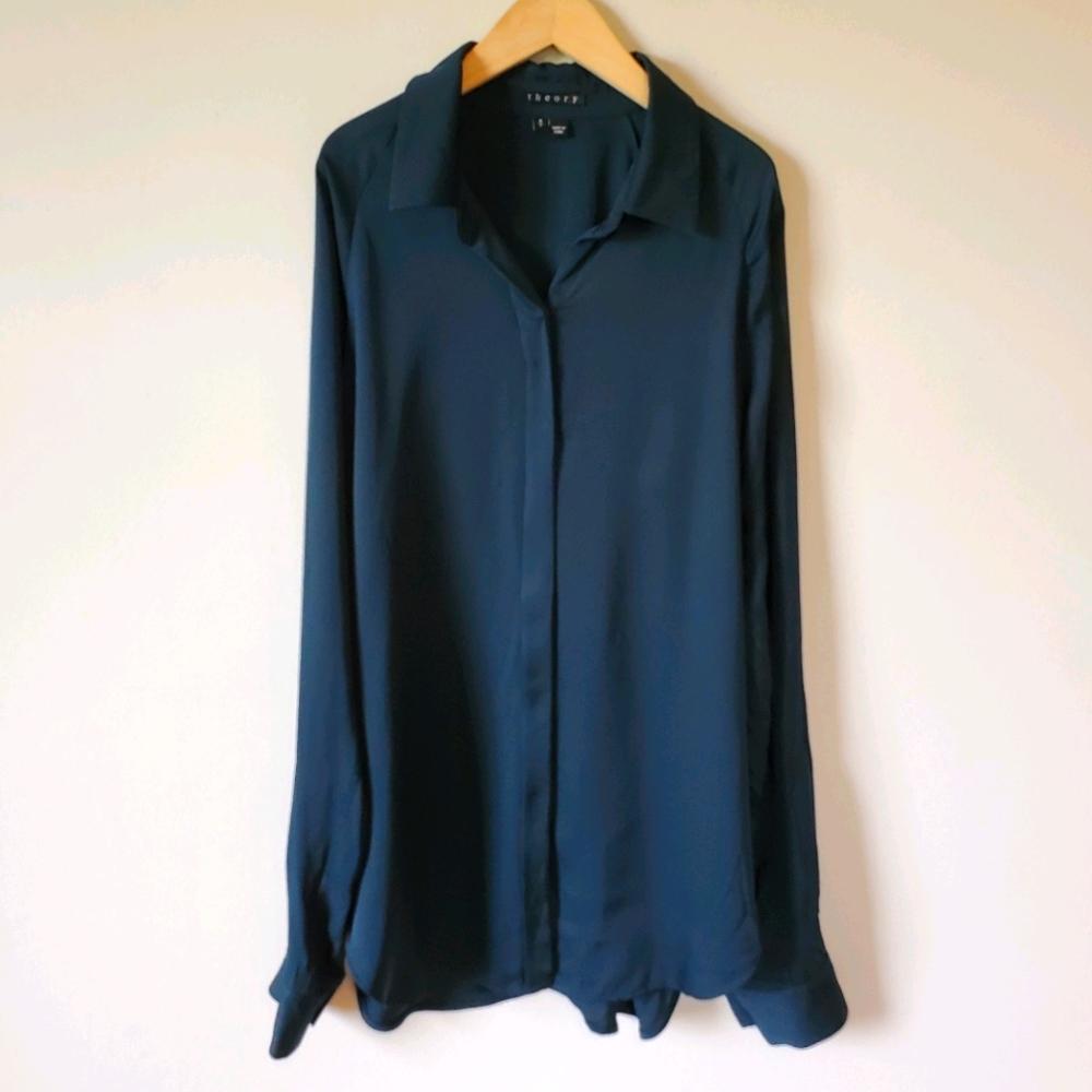 Theory 100% Silk Button Down Blouse